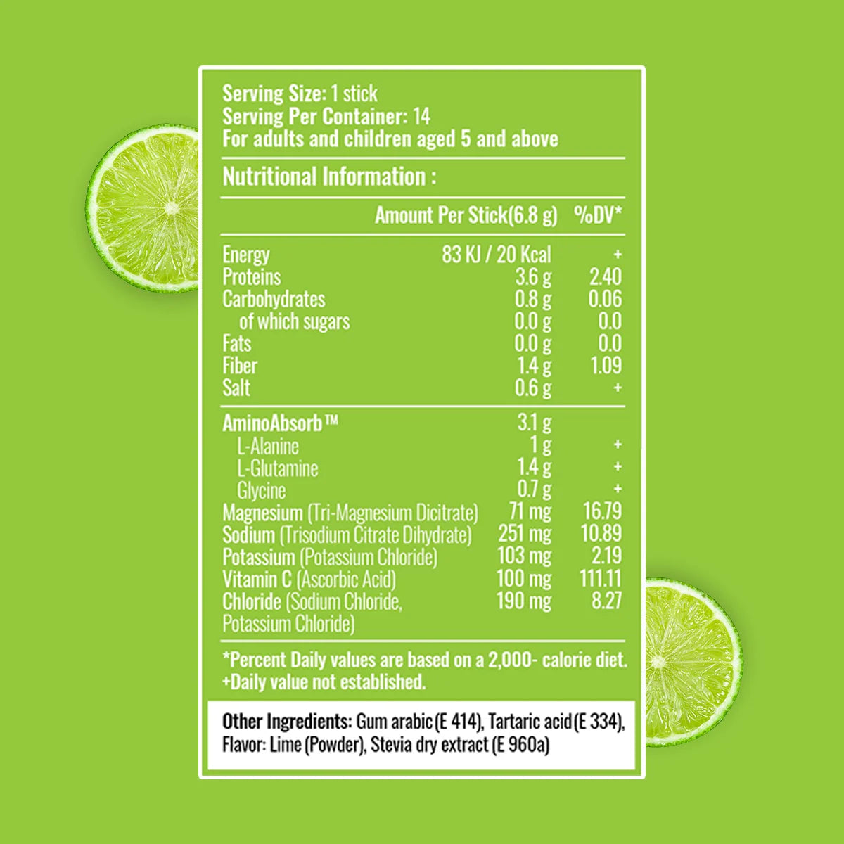 Zesty Lime | Sugar Free | 14 Sticks (2-Week Supply) | Gumazing Hydration Sachets