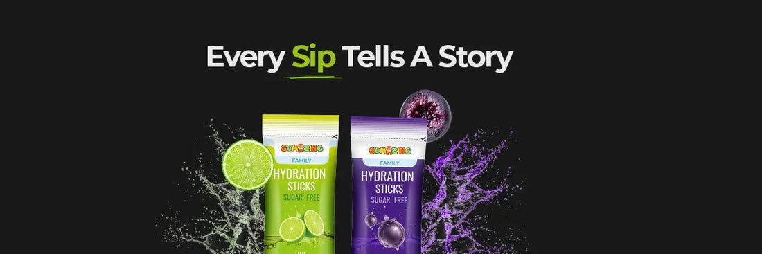 Every Sip tells a Story, hydration sticks which has lime and blackcurrant flavor in it