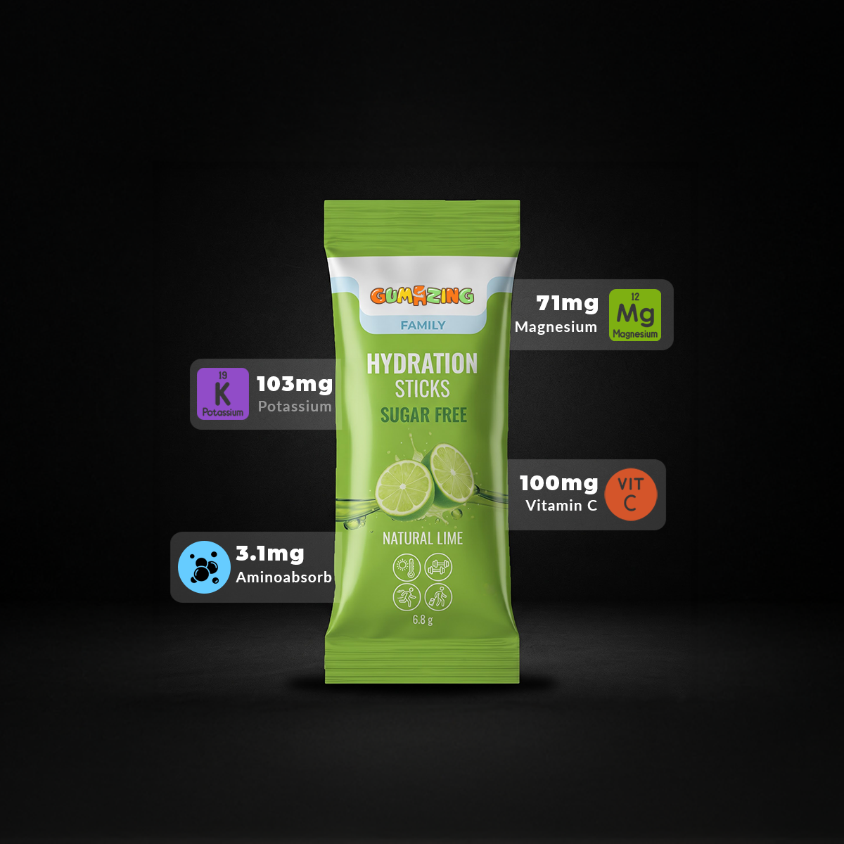 Zesty Lime | Sugar Free | 14 Sticks (2-Week Supply) | Gumazing Hydration Sachets