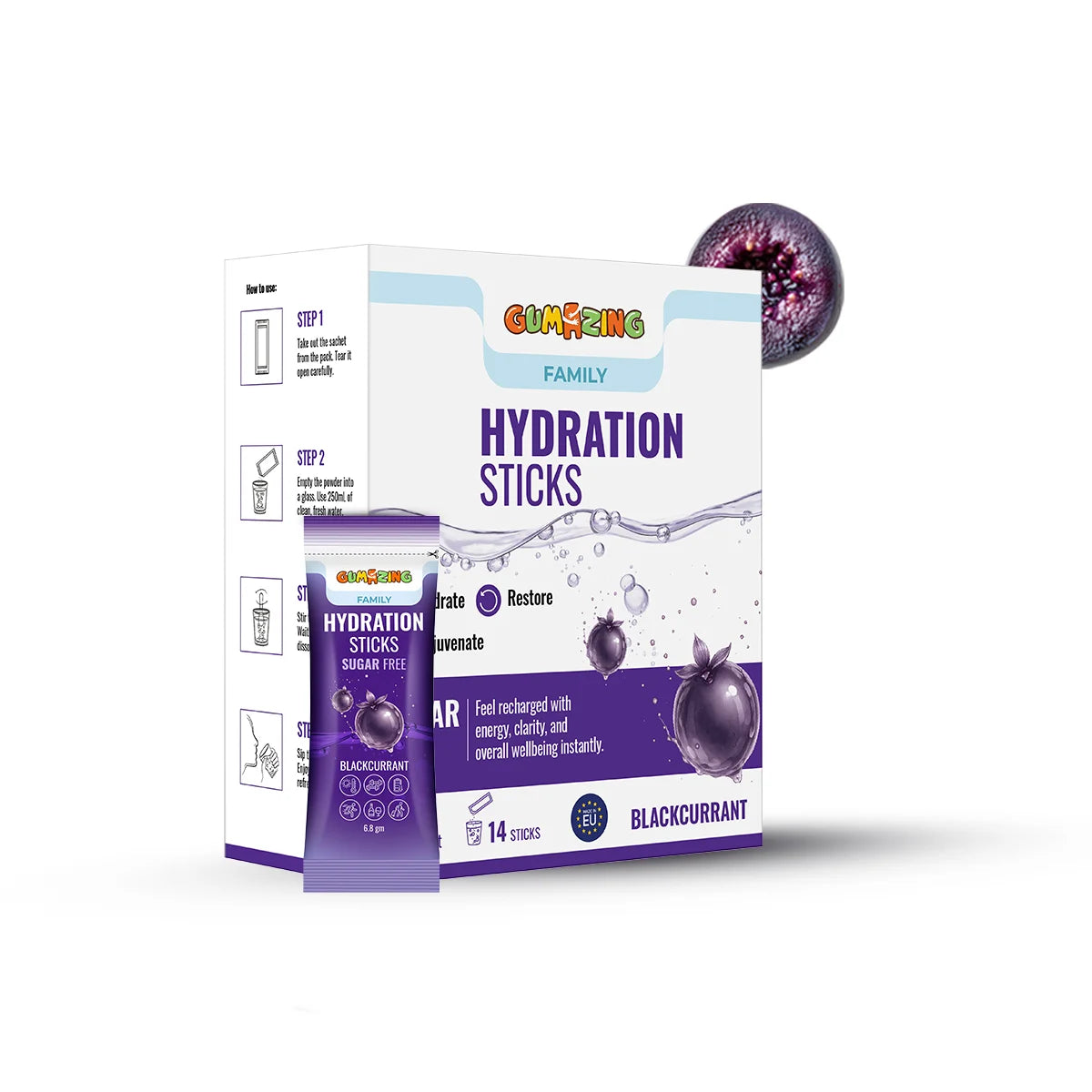 Berry Revive | Sugar-Free | 14 Sticks (2-Week Supply) | Gumazing Hydration Sachets.