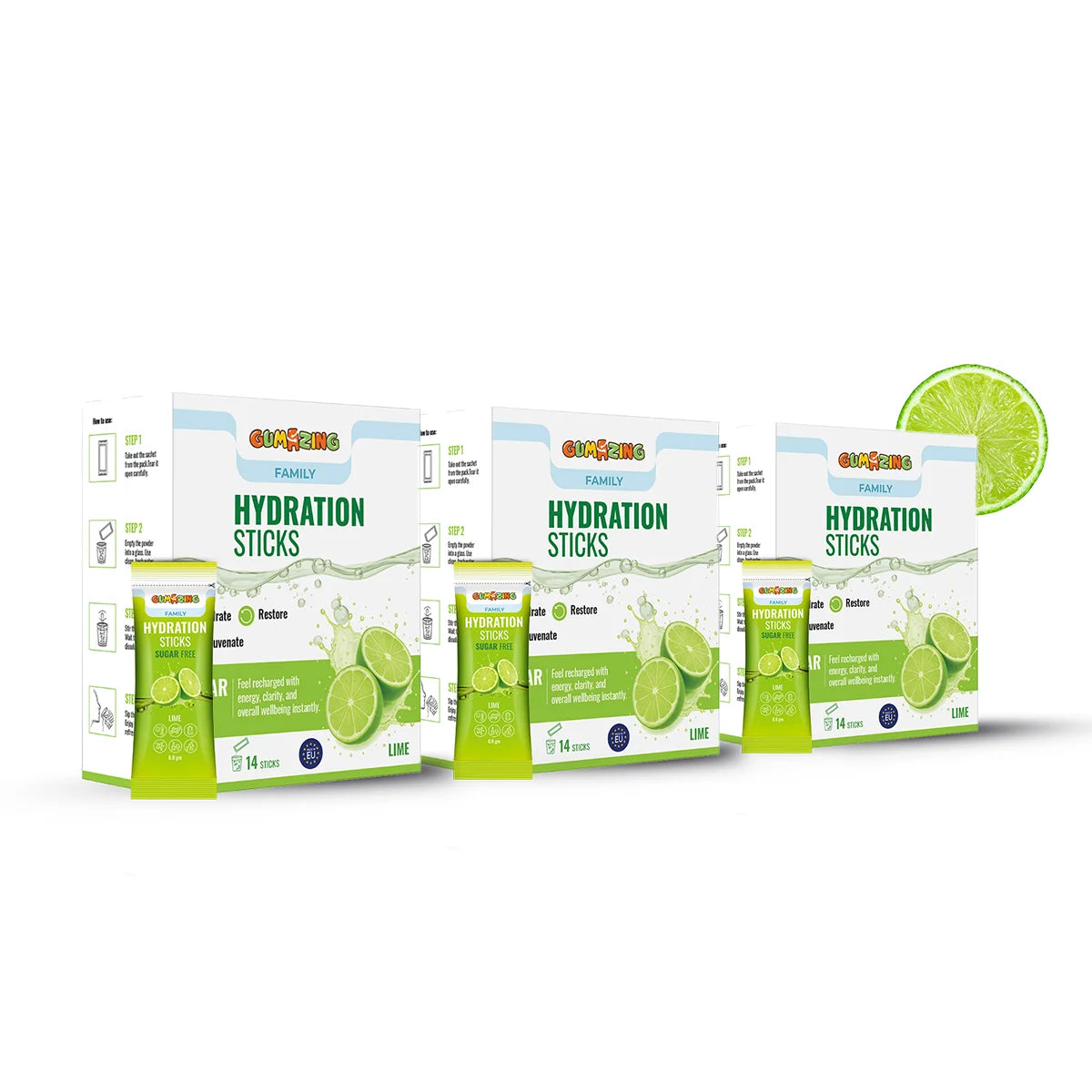 Zesty Lime Triple Pack | 42 Sticks (6-Week Supply) | Gumazing Hydration Sachets.