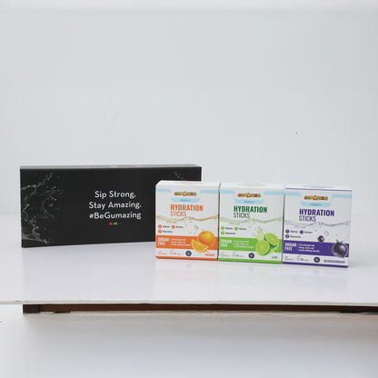 Sip Strong Combo | Zesty Lime + Citrus Zest + Berry Revive | 42 Sticks (6-Week Supply) | Gumazing Hydration Sachets.