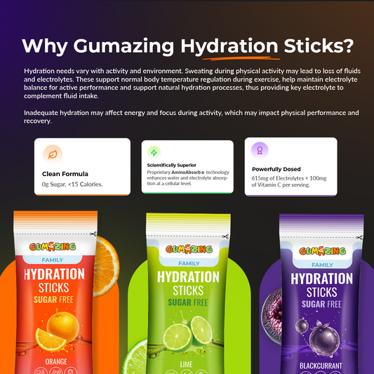Sip Strong Combo | Zesty Lime + Citrus Zest + Berry Revive | 42 Sticks (6-Week Supply) | Gumazing Hydration Sachets.